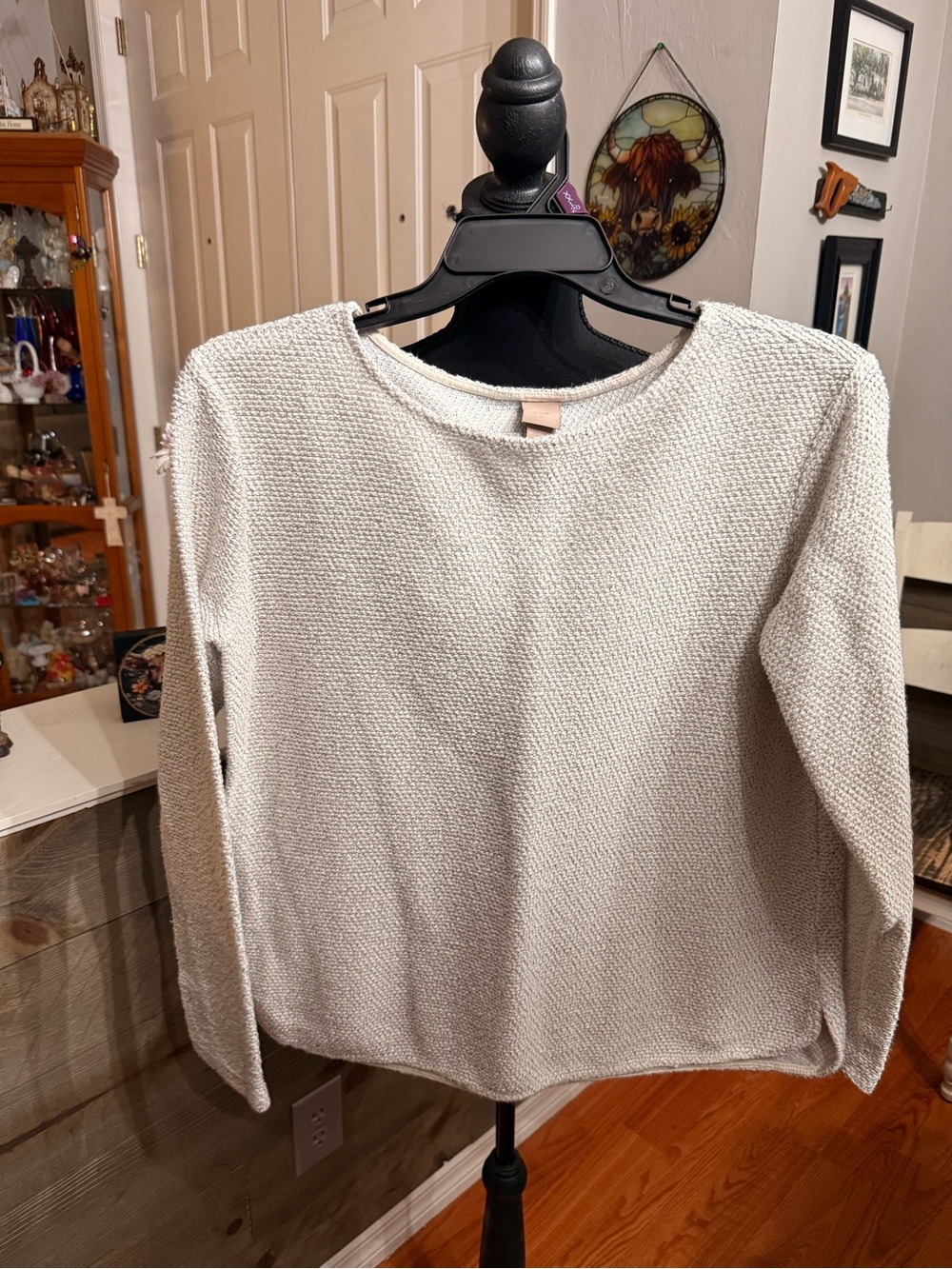 Women's Cream Textured Crewneck Sweater